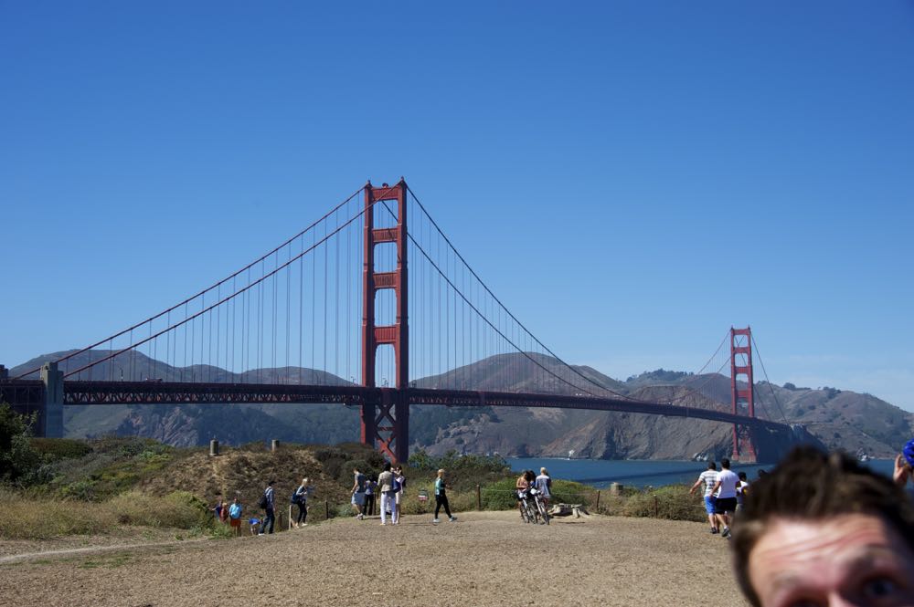 Fritz photobombing the Golden Gate Bridge